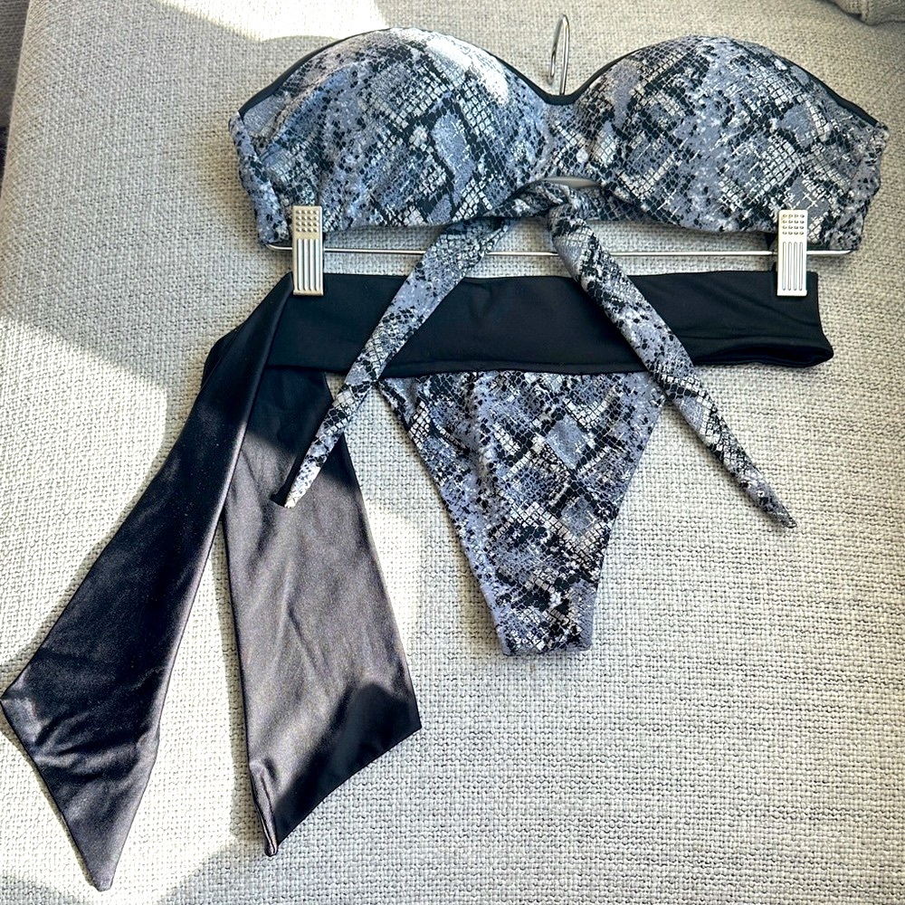Danela Cote Couture Silver and Black Snakeskin Bikini Set with detailed Accents